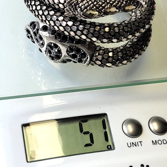 Black and Clear Rhinestone 3 Coil Serpent SIlver Snake Bracelet - Picture 10 of 10